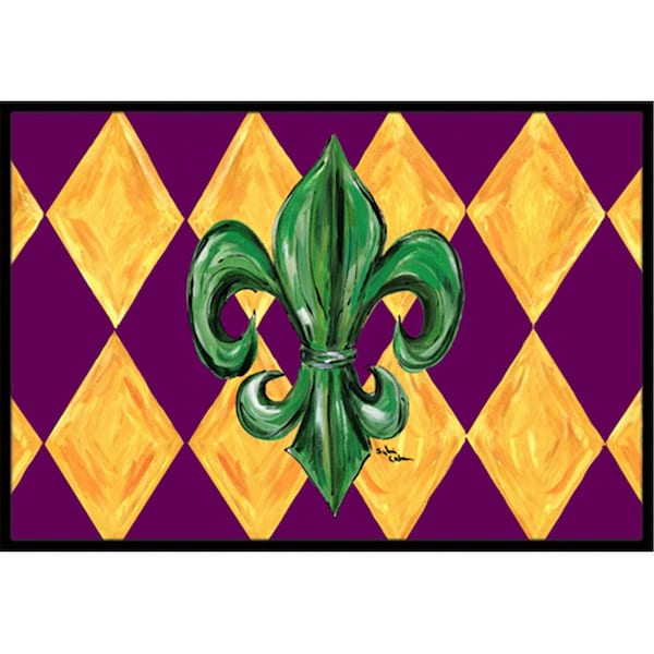 Jensendistributionservices 18 x 27 In. Mardi Gras Fleur de lis Purple Green and Gold Indoor or Outdoor Mat MI2554155 - main